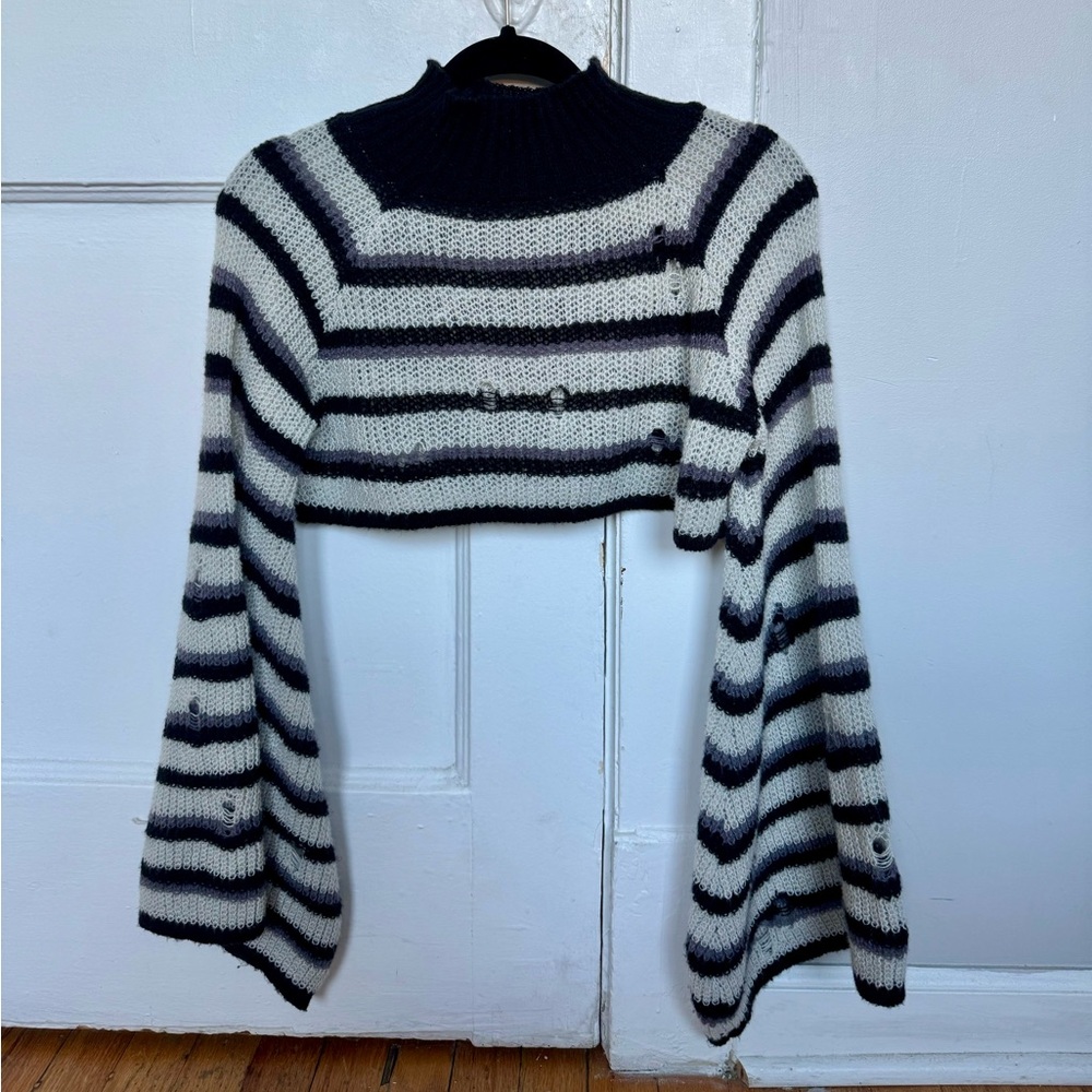 HAS TO GO ASAP Striped Black and White Women's Cropped Sweater